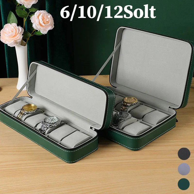 Scatola per orologi Custodia da viaggio con cerniera Scatola portaoggetti per orologi in pelle PU di lusso Collezione di gioielli Display Holder Organizer per uomo Donna