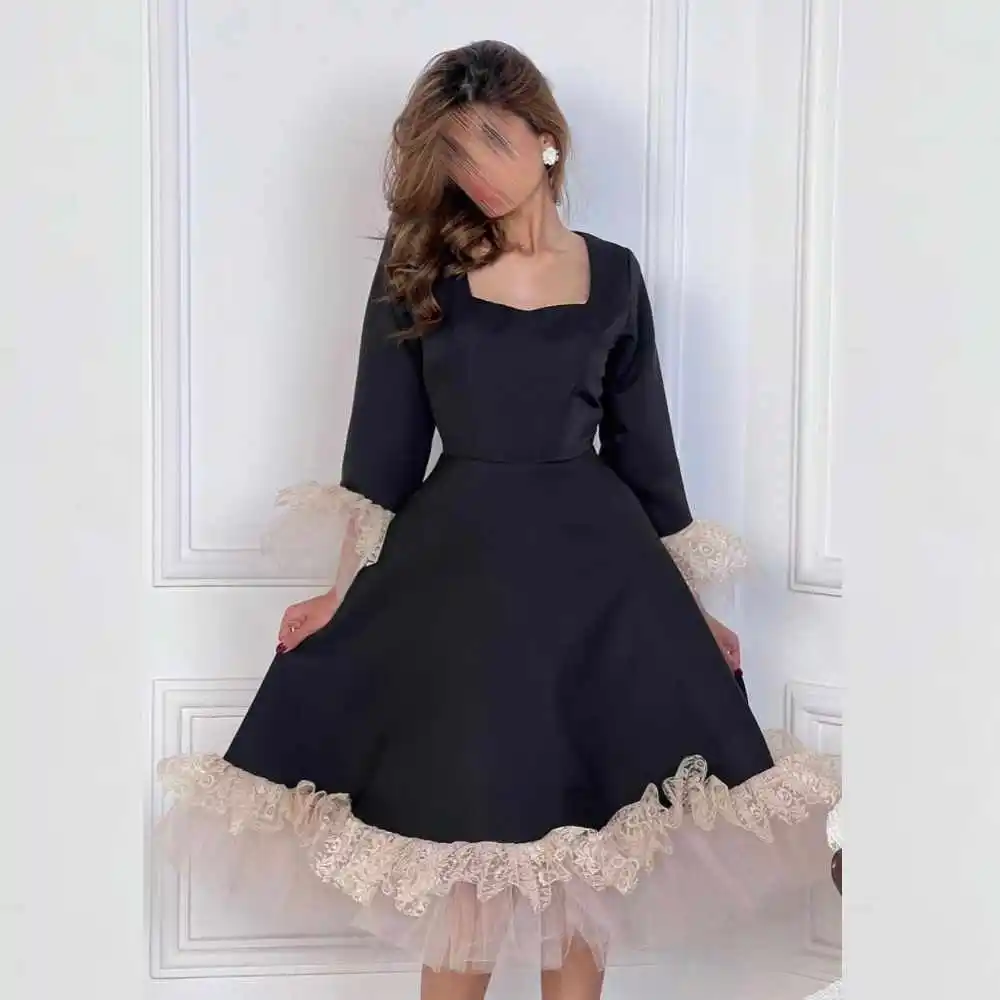 

Jiayigong High Quality Evening Jersey Applique Ruched Graduation A-line Square Neck Bespoke Occasion Gown Midi Dresses