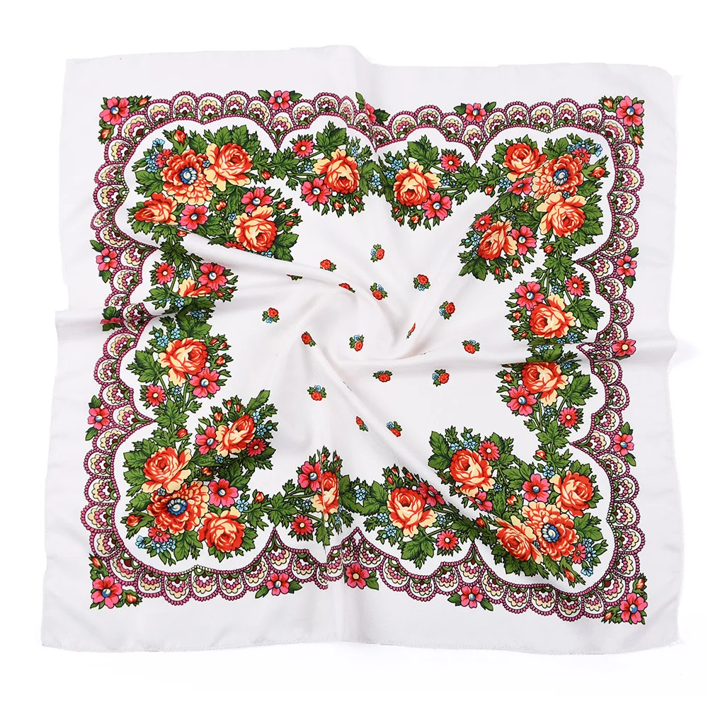 70*70cm Russian Square Scarf Luxury Women Flower Print Bandana Female Headband Scarves Handkerchief Babushka Head Wraps