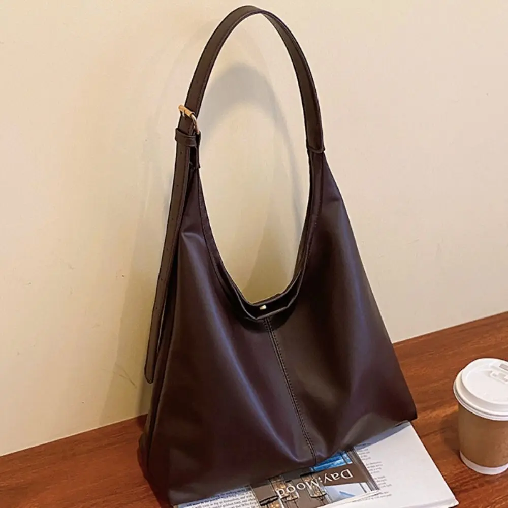 Bolso de hombro de viaje de estilo coreano, bolso de mano Retro de gran capacidad de cuero Pu, bolso de axila de diseño minoritario de Color sólido para mujer