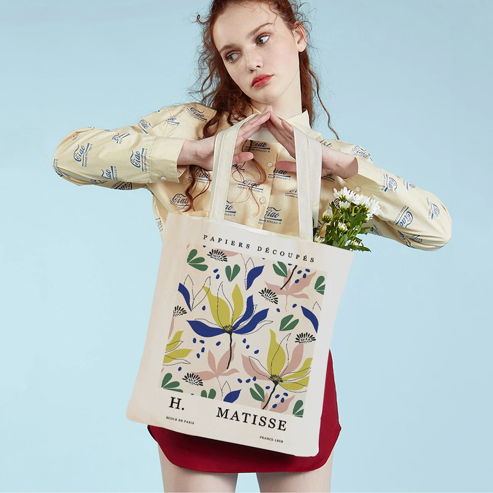 Matisse Color Leaf Flower Abstract Retro Nordic Shopping Bag Women Shopper Bags Lady Canvas Tote Reusable Eco Travel Handbag