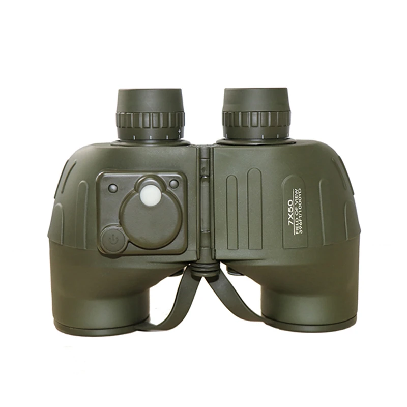 7X50 metal binoculars with compass, large eyepieces, clear vision, waterproof, for marine navigation and ranging.