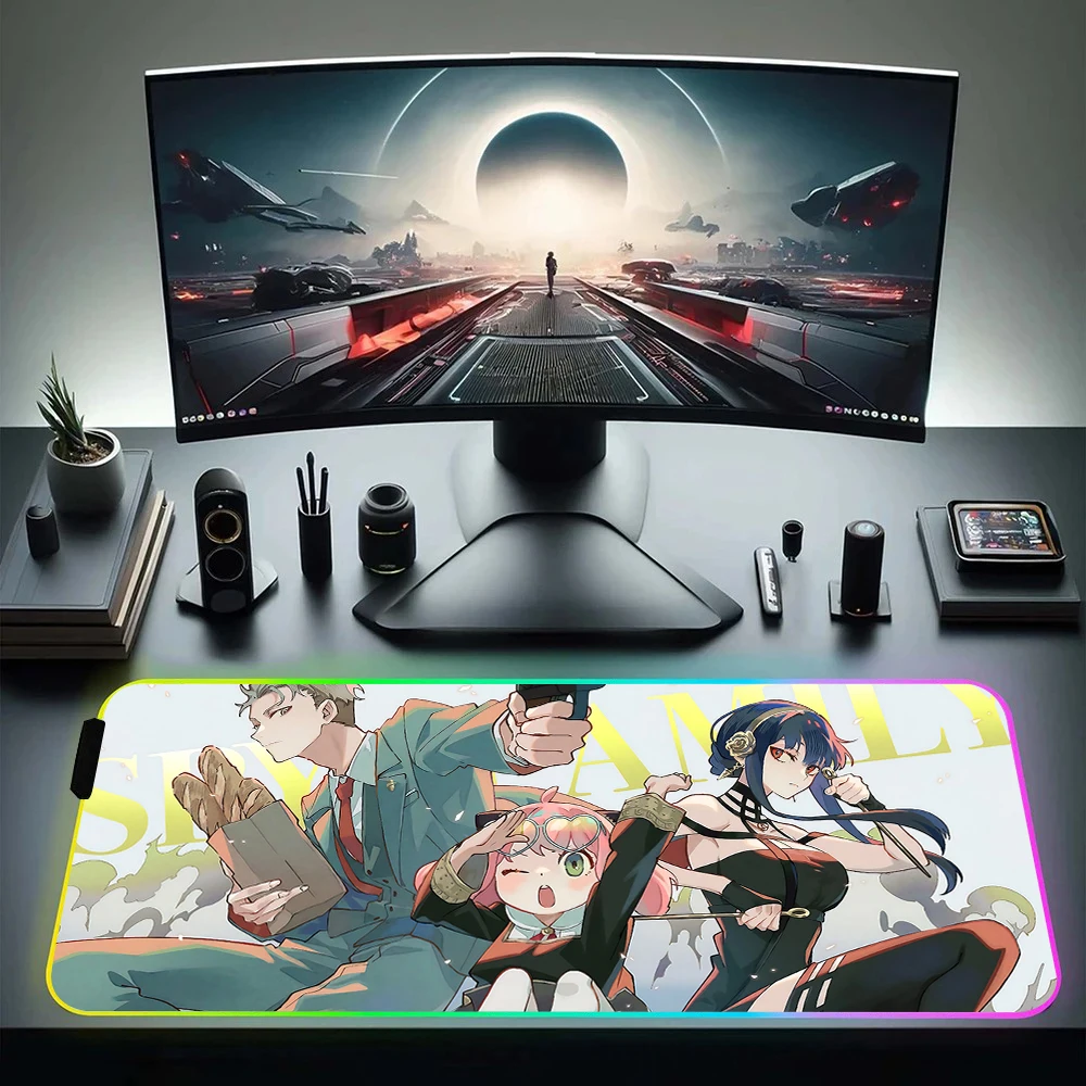 

Spy X Family RGB Pc Gamer Keyboard Mouse Pad Mousepad LED Glowing Mouse Mats Rubber Gaming Computer Mausepad