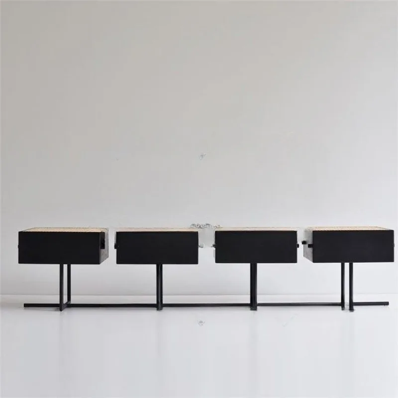 

Solid wood bench, Nordic home dining room dining chair stool, living room rattan shoe changing stool storage