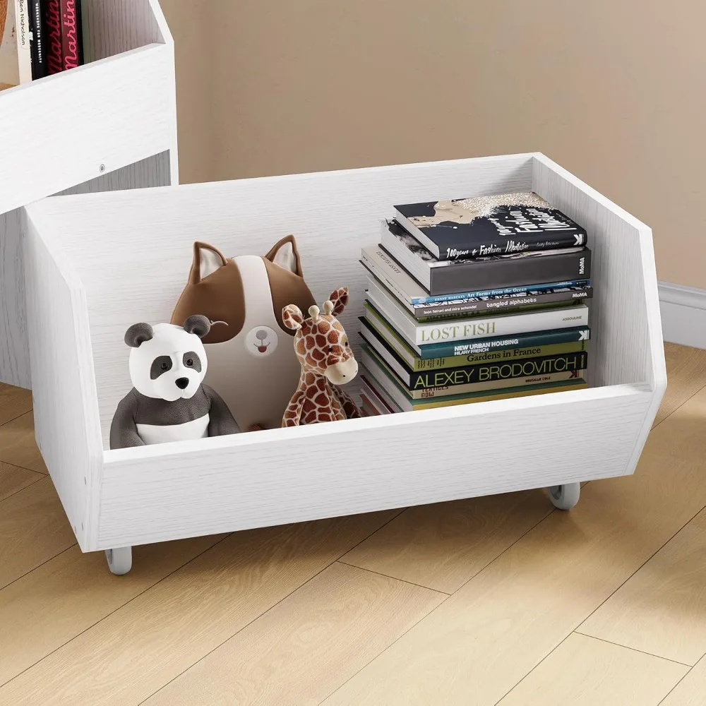 Toy Storage and Organizer for kids, Boys and Girls Bookshelf Bookcase and Storage Bin with Moveable Trolly