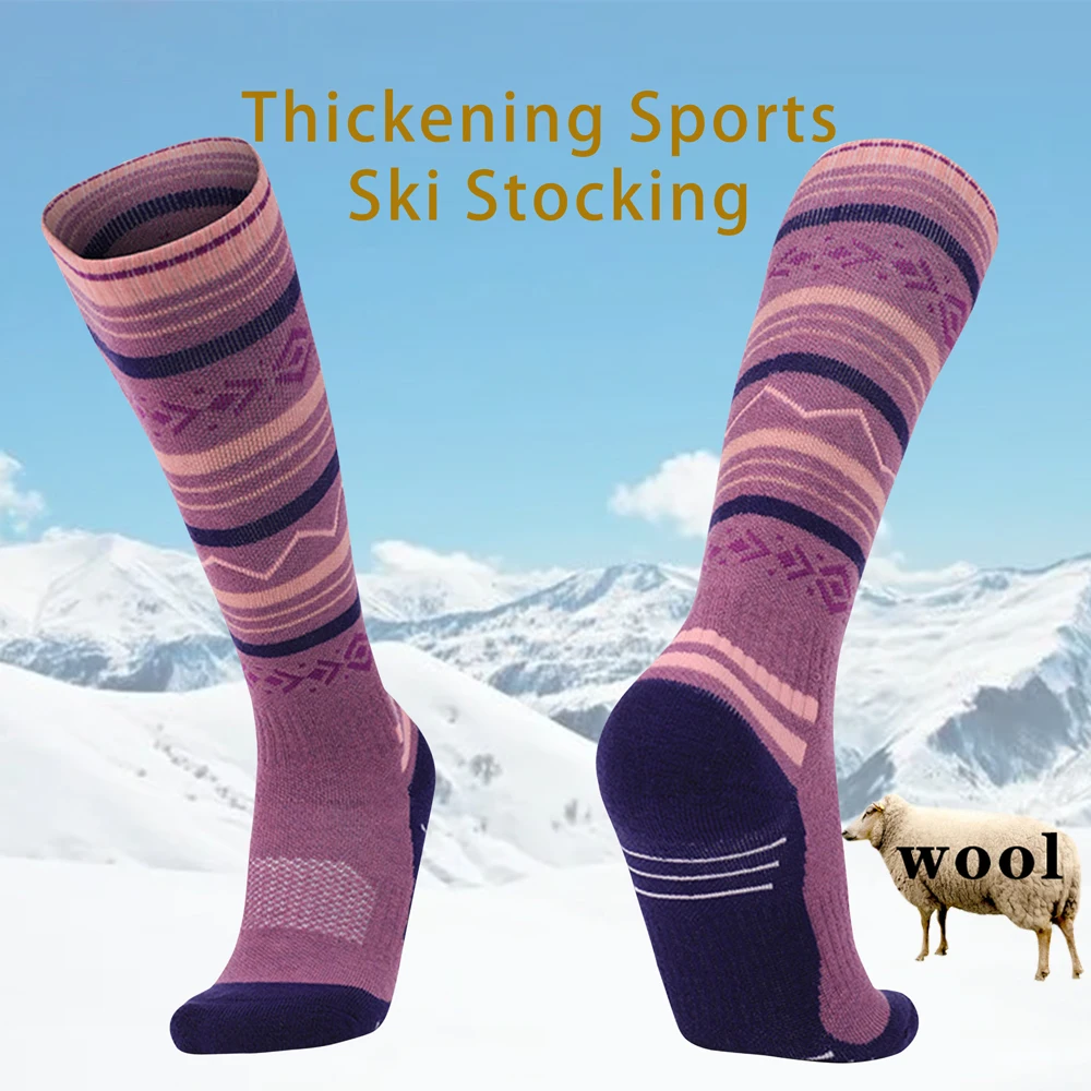 1 Pair Wool Women's Winter Ski Sock Knee High Sporty Thermal Long Stockings For Cycling Running Skiing Snowboarding Climbing