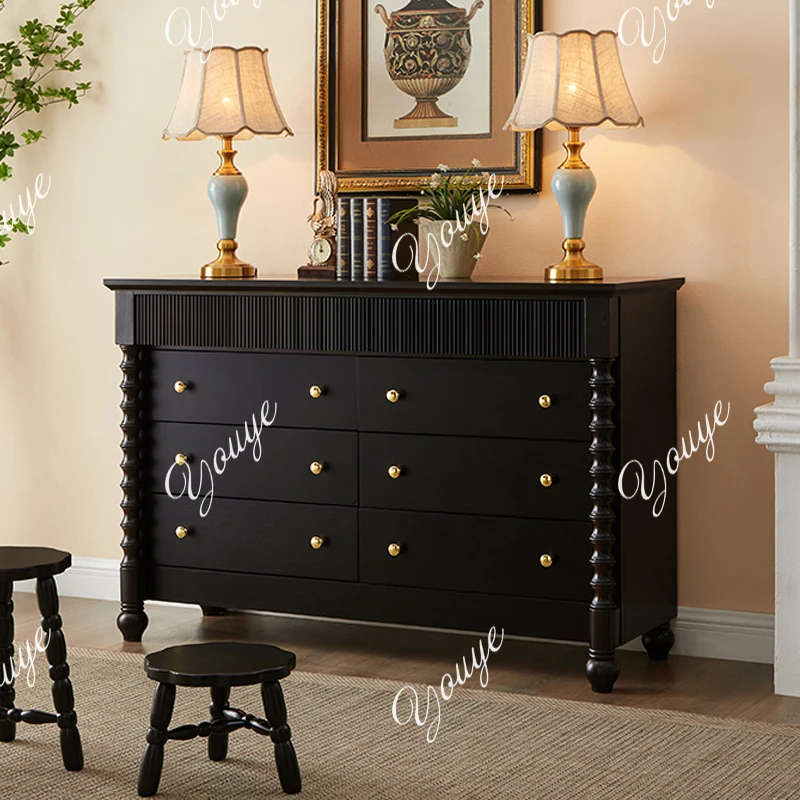 

French chest cabinet solid wood entrance entrance locker antique drawer retro bedroom TV cabinet