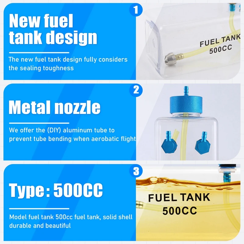 Fuel Tank Petrol Transparent Plastic Bottle CNC For RC Gas And Nitro Airplane