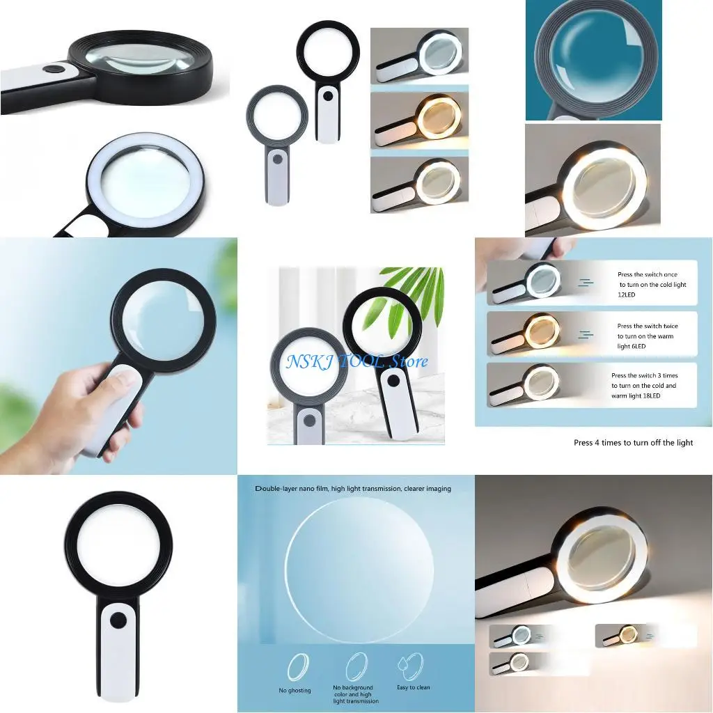 

L8RC 30x Large Screen with 18 LED Lights AAA Battery Big Magnifier Reading Glass