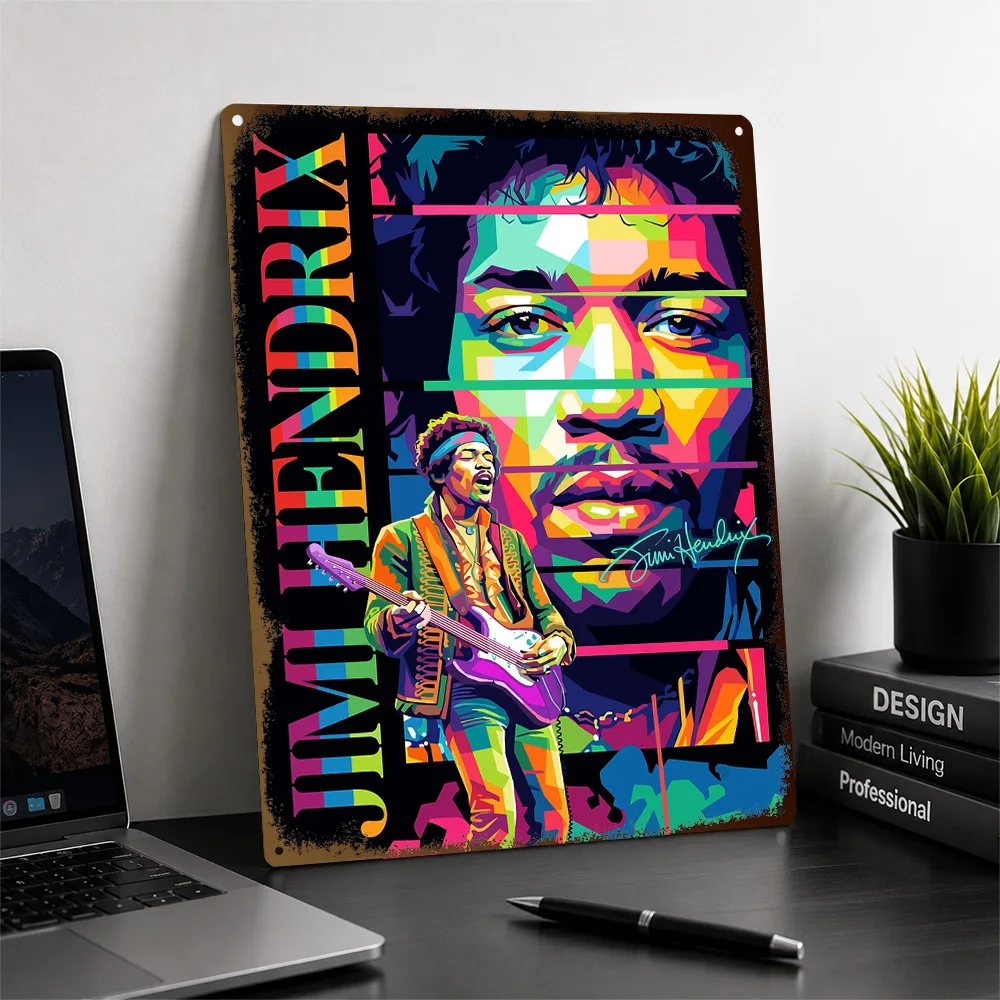 Jimi Hendrix Color Block Aluminum Poster Customized Metal Tin Sign Alternative Stage Design Wall Art Enhances Listening Lounge