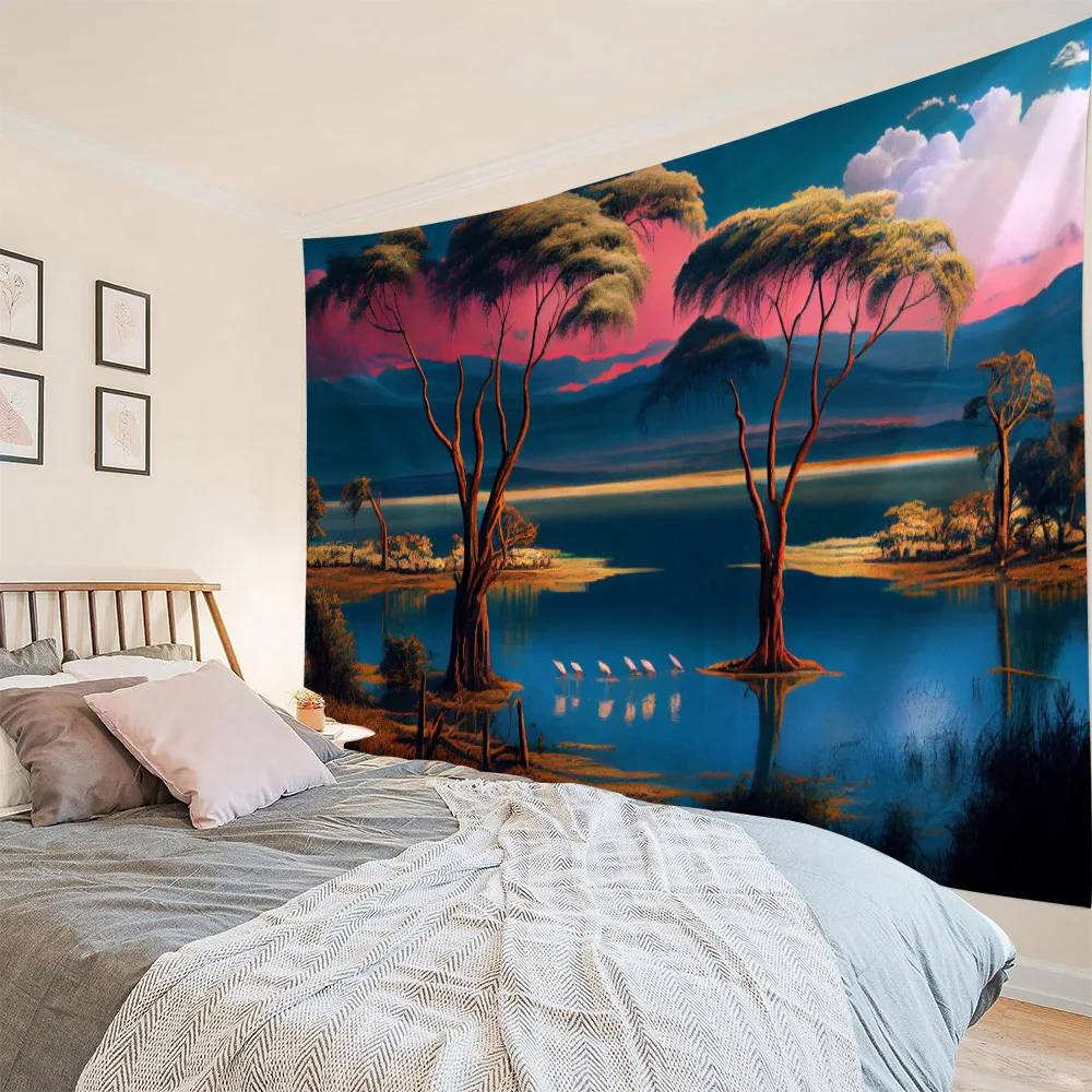 

Psychedelic landscape tapestry wall hanging cloth hippie home art decoration background poster living room bedroom decoration