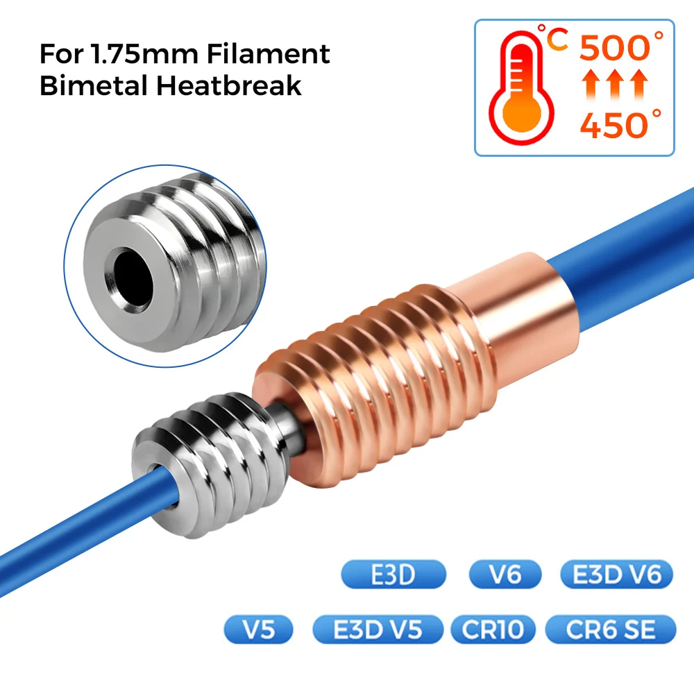 

Titanium Alloy Copper Bi-metal Throat Heatbreak For E3D V6 V5 CR10S CR6 SE 500℃ Heat break Hose For 1.75mm 3D Printer Part