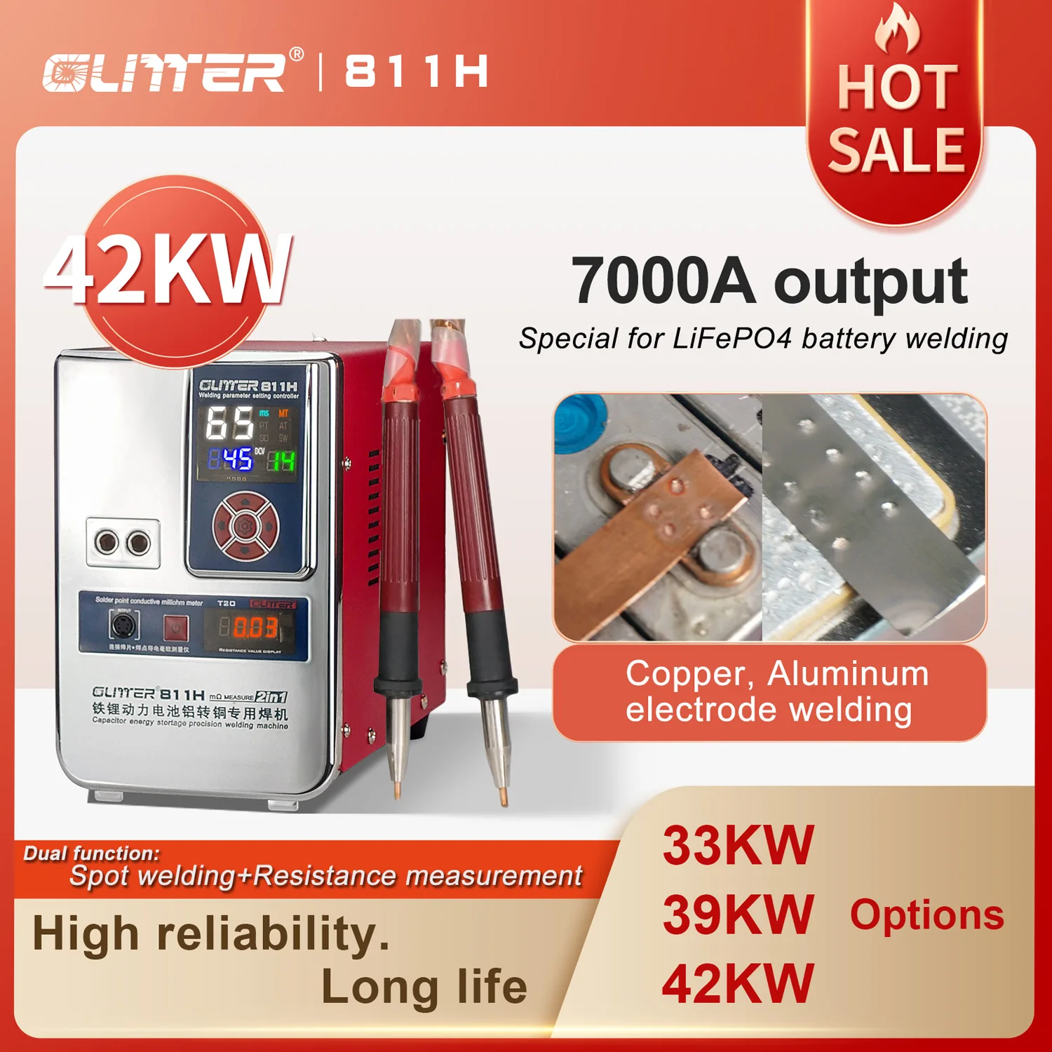 

Prismatic battery spot welder Glitter 811H copper aluminum nickel battery welding machine 42KW