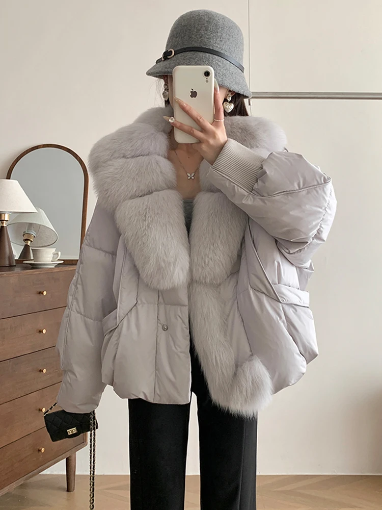2024 Nowa moda Zimowy kołnierz z naturalnego futra lisa Kurtka z gęsiego puchu Luksusowe kurtki puchowe dla kobiet Odzież parka