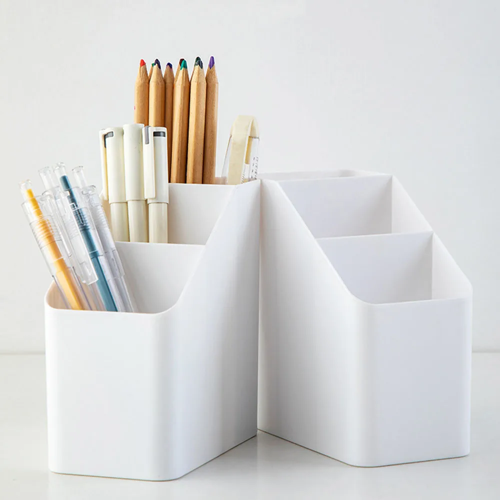 Simple Brush Colored Pen Marker Desktop Stationery Storage Box Multi-functional Three Squares Desktop Sundries Storage Holder