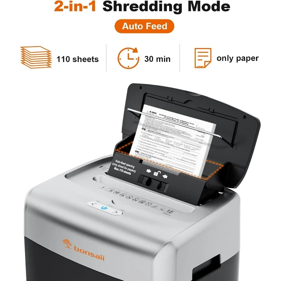 Heavy duty paper shredder with autofeed function for office and home office use capable of shredding up to 110 sheets at once m