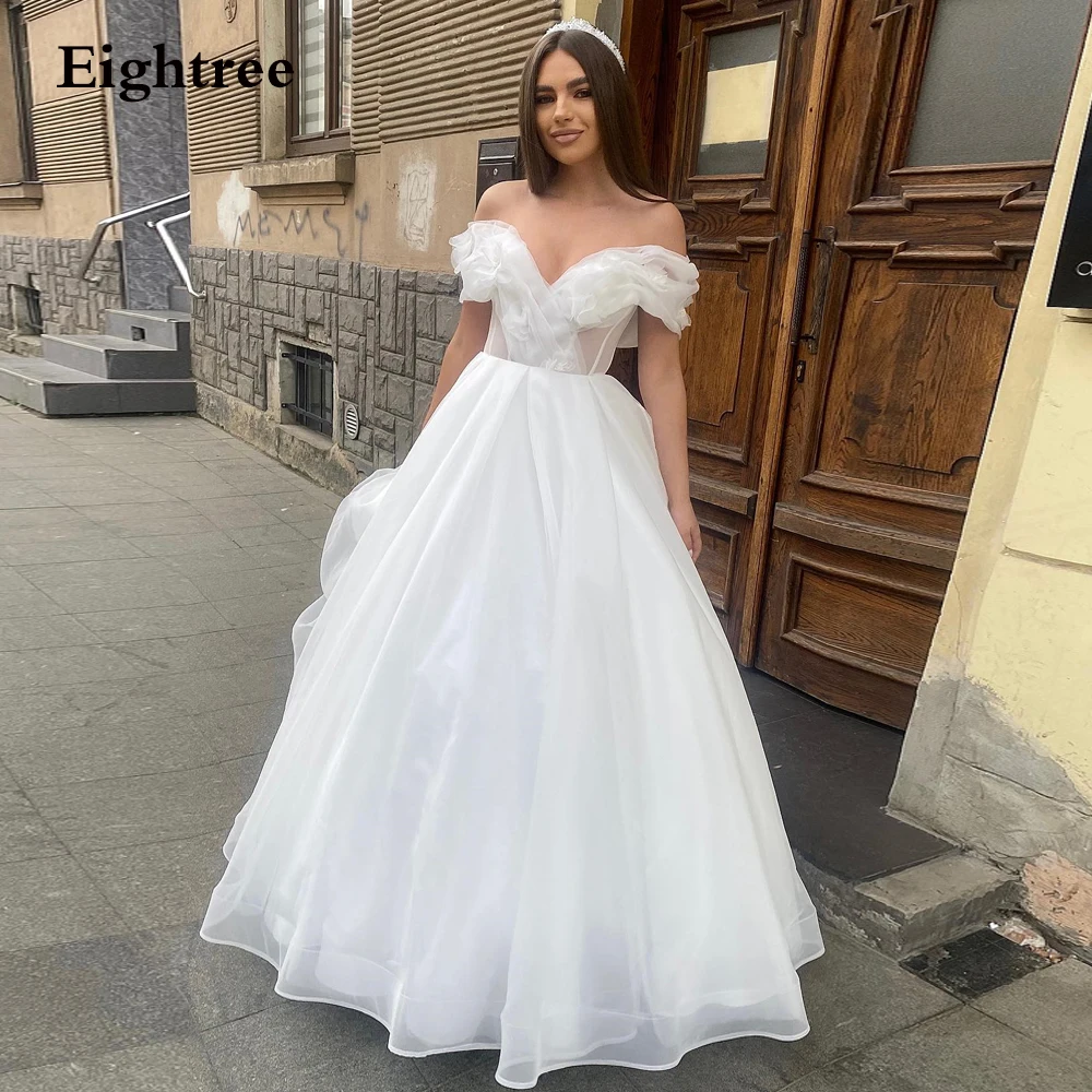 

Eightree Women Princess Wedding Dresses Off the Shoulder Bridal Gowns Organza Princess Floor Length Civil Wedding Bride Dress