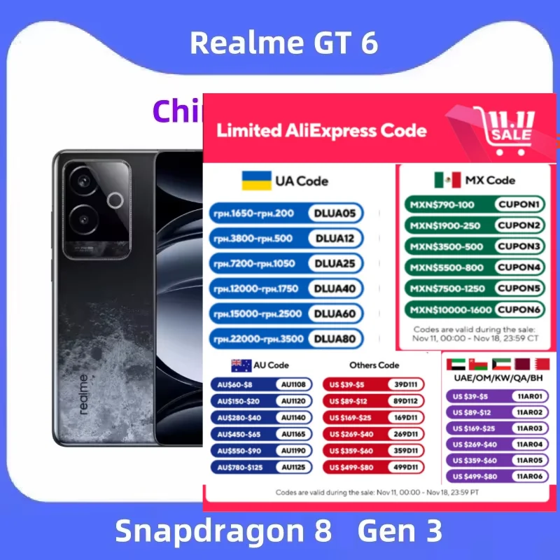 Unlocked realme GT 6 5G Smartphone Snapdragon 8 Gen 3 6.78'' 120Hz 6000nit Screen IMX890 50MP OIS 120W Charge 5800mAh Battery