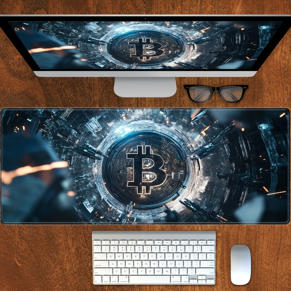 CIFBUY Large Mouse Pad Washable Stitched Desk Mat Anti Slip Rubber Gaming Office Table Mat Durable Bitcoin Extended Computer Pad