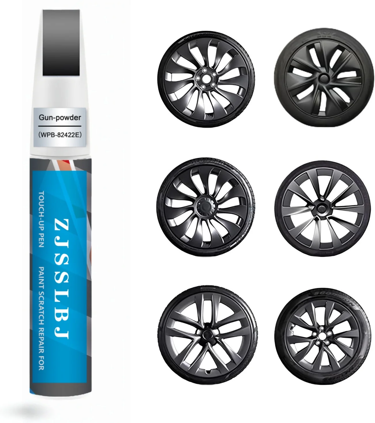 Rim Touch Up Paint for Tesla Model Y/3/S/X Gemini Dark/Uberturbine/Arachnid/Cybersteam/Turbine Wheel, Curb Rash Repai