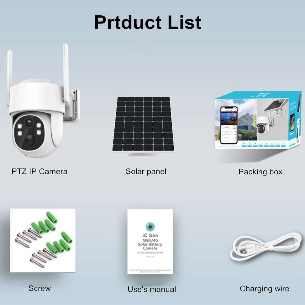 iCsee WiFi PTZ Camera Outdoor Wireless Solar IP Camera 4MP HD Built-in Battery Video Surveillance Camera