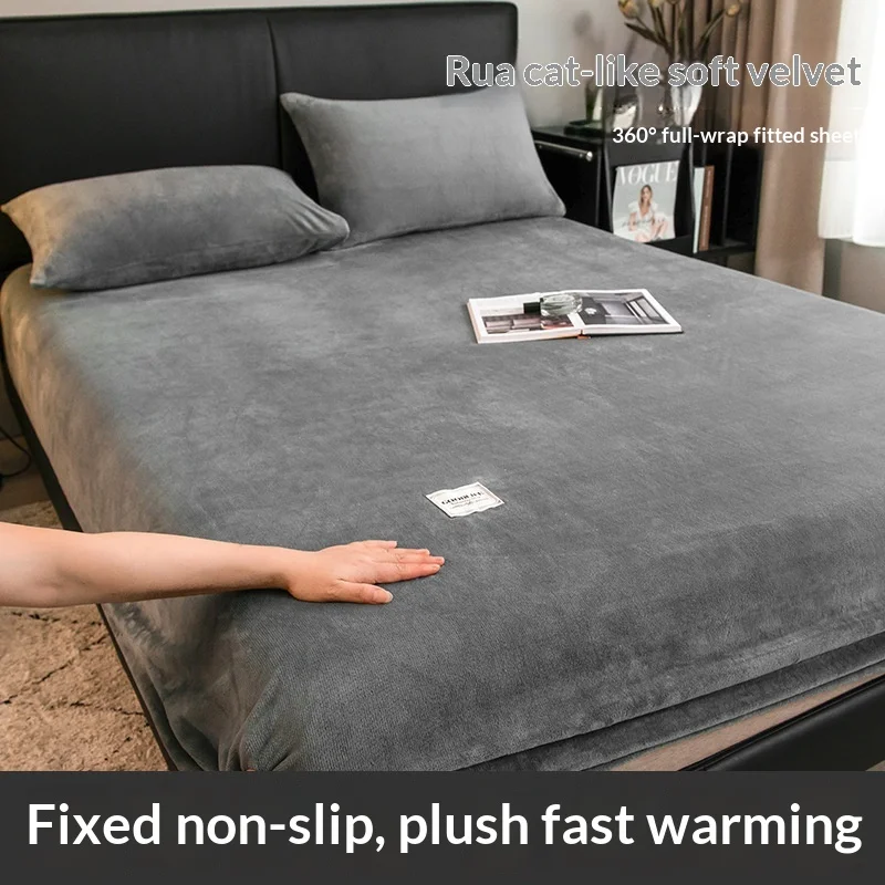 Thickened Velvet Fitted Sheet Milk Velvet Crystal Velvet Anti-slip Quick Warm 360 Full Enclosure For Dormitory Winter Bed Use