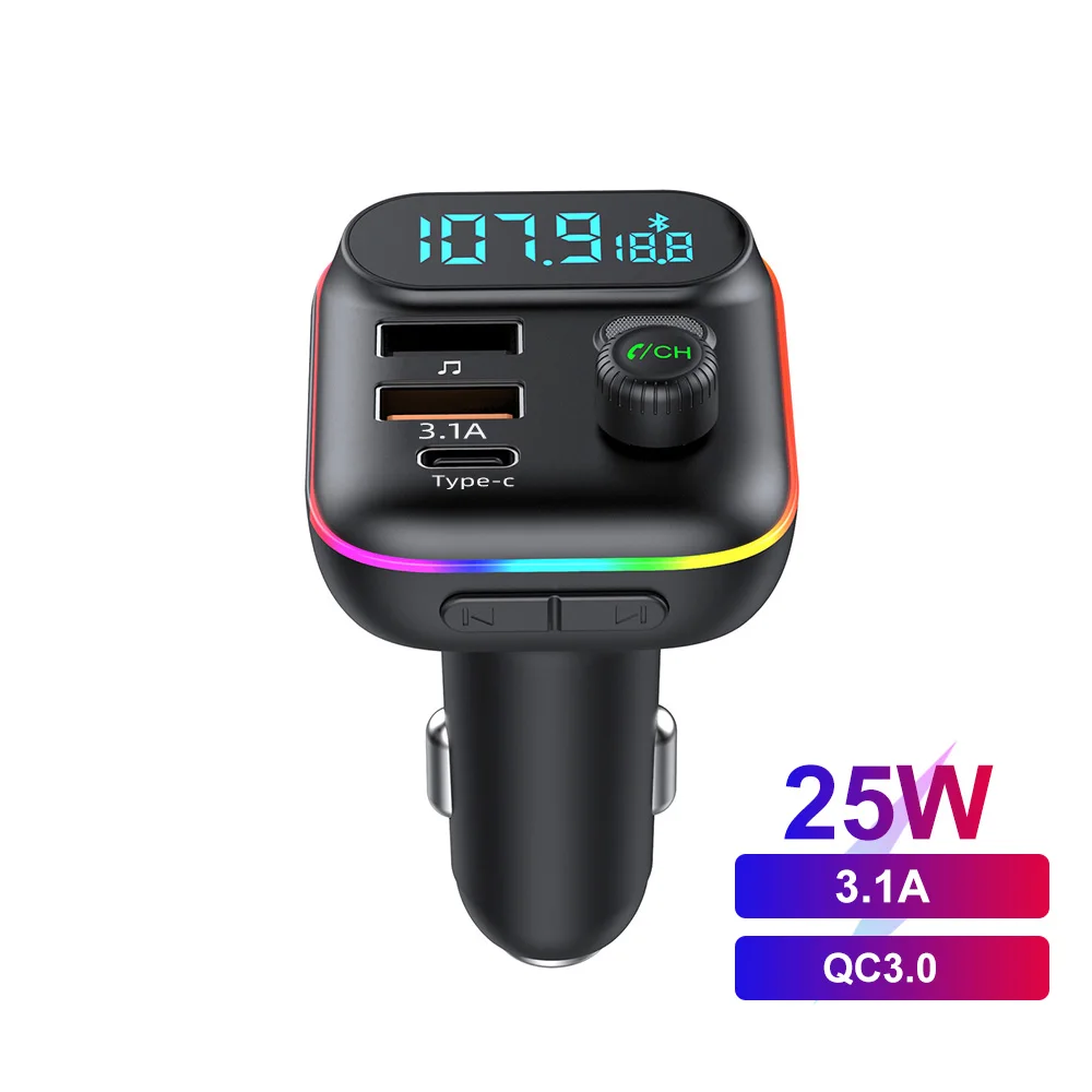 PD 25W Car Charger USB Type C Fast Charger QC3.0 Car Bluetooth 5.0 FM Transmitter Handsfree Car Kit Mp3 Player Support TF Card