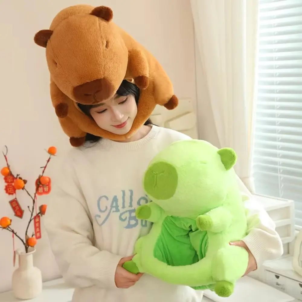 Stuffed Doll Capybara Plush Hair Cap Thick Fluffy Capybara Head Mask Collection Soft Plush Animal Rodent Hat Children Gift