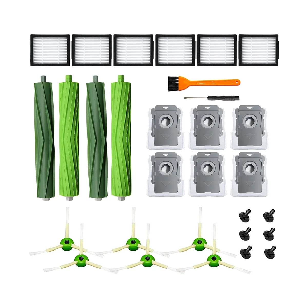 مجموعة من 2 فرشاة مطاطية ل e ، i ، j ، 6 مرشحات hepa ، فرش جانبية و 6 أكياس فراغ