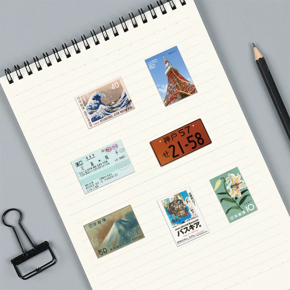 60pcs Tokyo Travel Stamps Stickers for Teens Laptops,Vintage Aesthetic Postage Stamp Stickers Waterproof Vinyl Decals