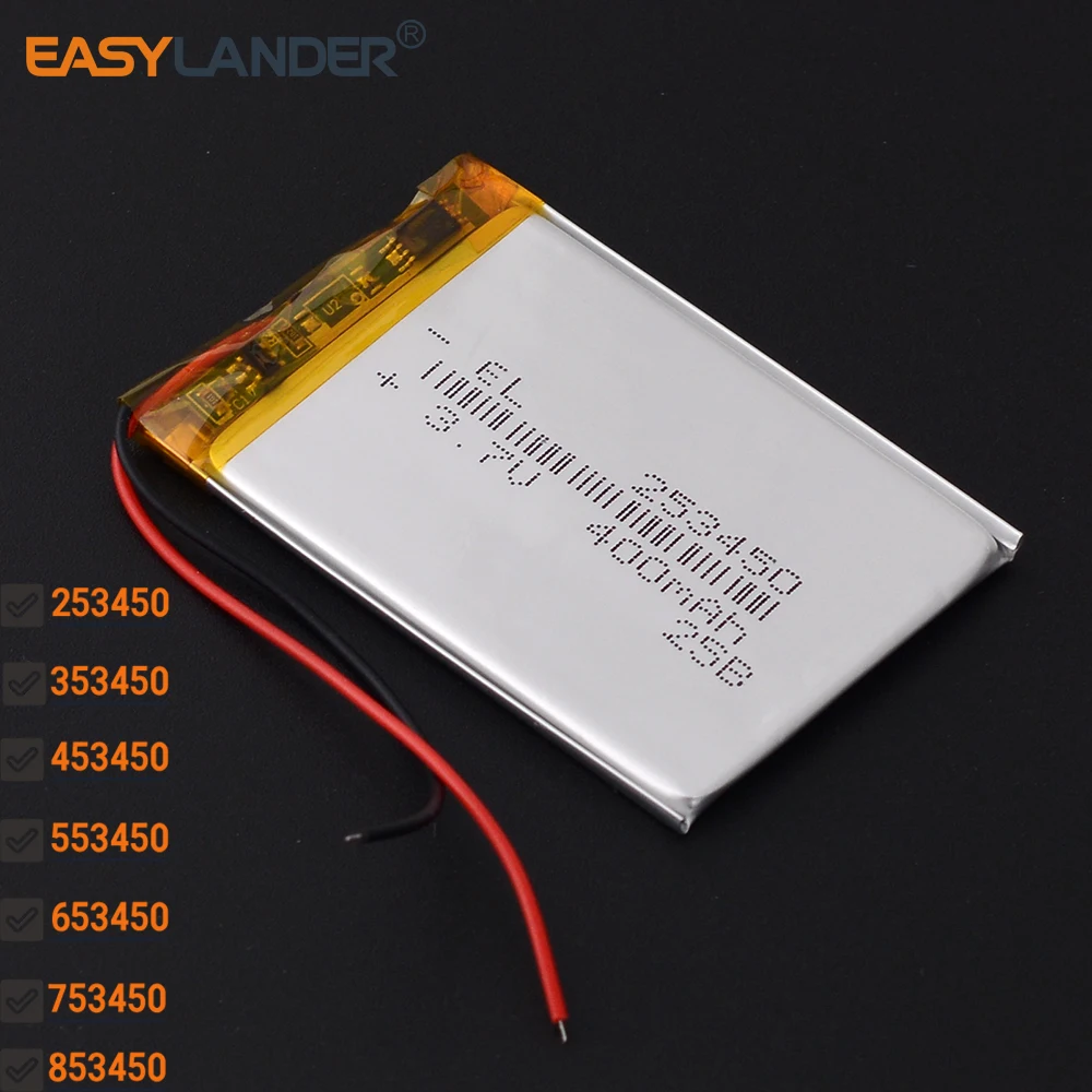 3.7V 400mAh 253450 353450 453450 553450 653450 753450 853450 Rechargeable Lithium Li-ion Polymer Battery Lipo Batteries