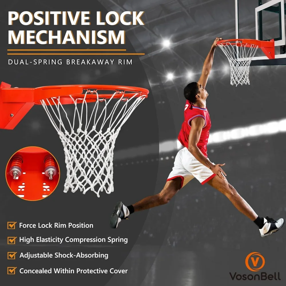 屋内用、18インチソリッドスチール製バスケットボールリム、デュアルスプリングオールウェザー交換、頑丈なブレイクアウェイ機能付き