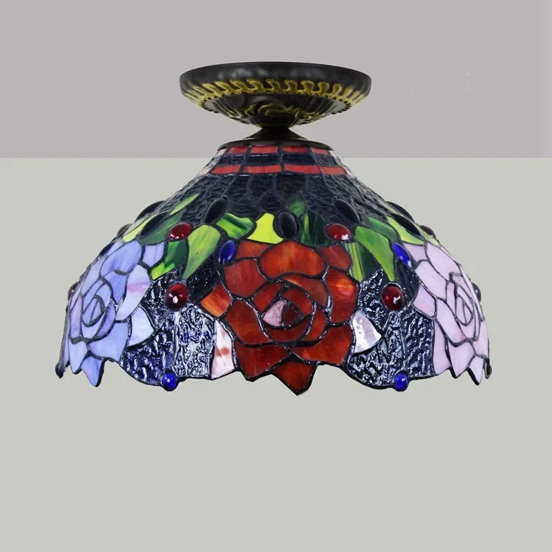 Pastoral rose stained glass dining room bedroom aisle hallway bathroom ceiling lamp