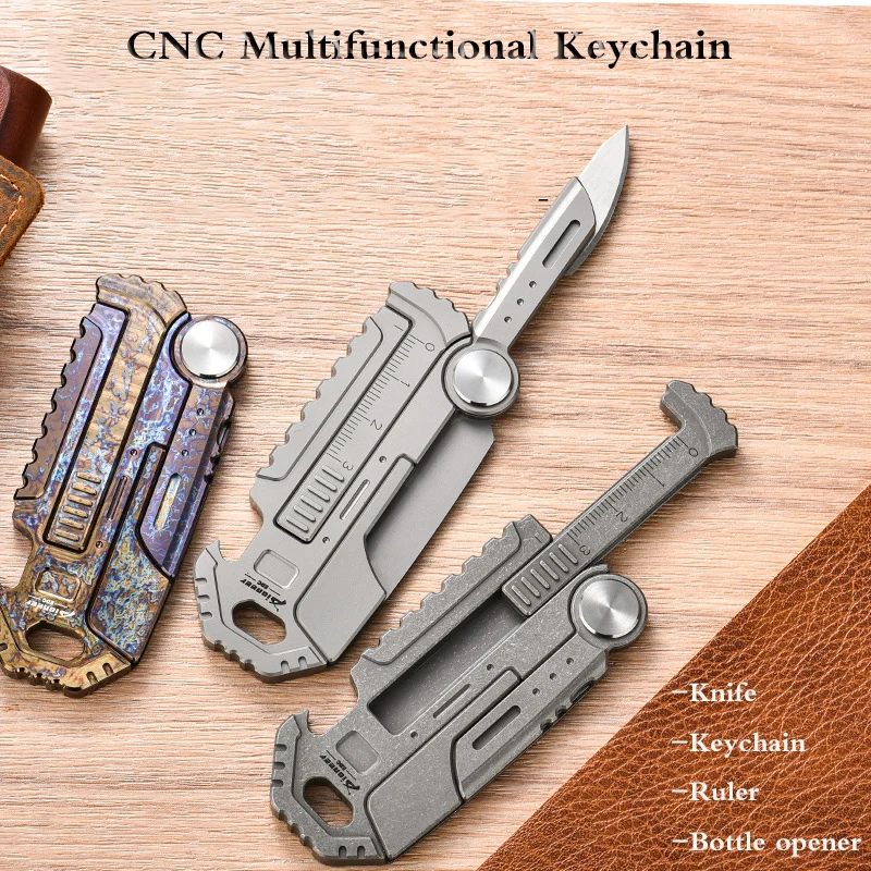 Imagem -02 - Multifuncional Titânio Liga Fivela Keychain Abridor de Garrafas Mosquetão Titular Ferramentas Edc Camping Equipamento de Sobrevivência Régua