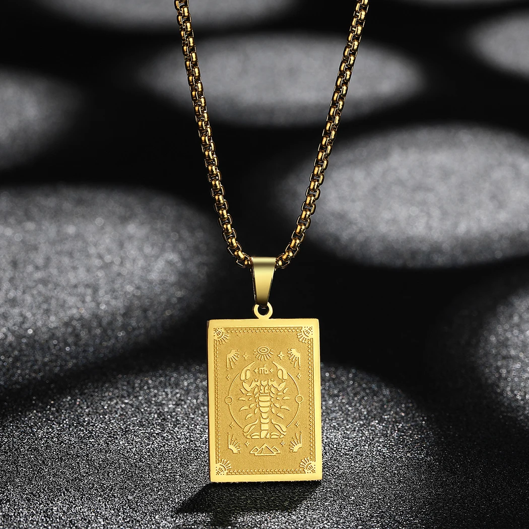 Initial Edelstahl 12 Sternzeichen Skorpion Halskette für Frauen quadratisches Horoskop Amulett Halsreif Anhänger Halskette