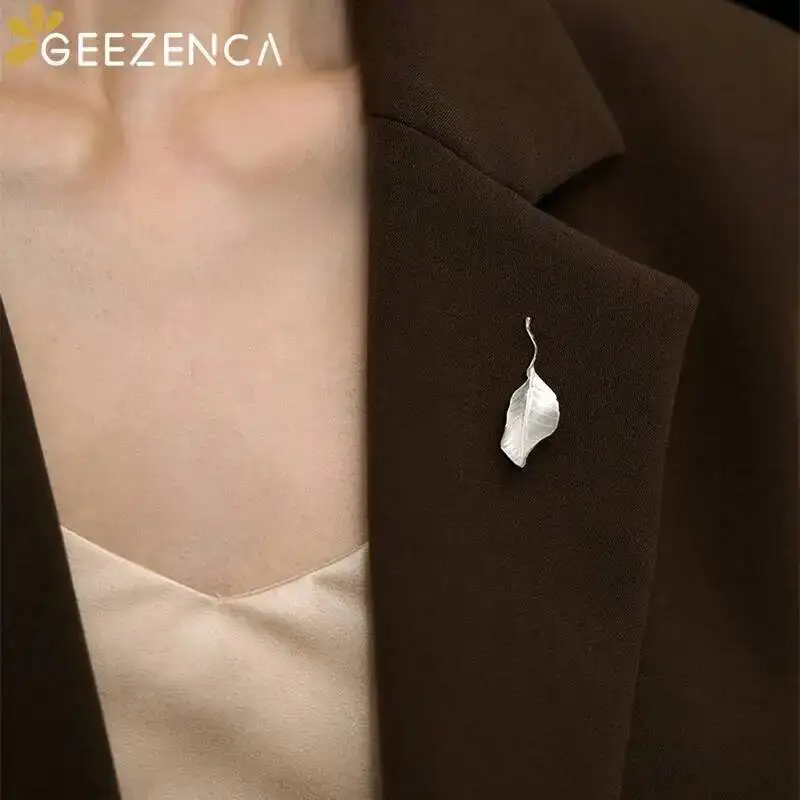 GEEZENCA 925 Sterling Silver 3D Leaf Brooches For Women Original Design Cute Chic Clothing Accessories Aesthetic Pins 2024 New