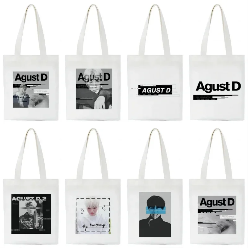 Korean Agust D Shopping Bag Fashion Vintage Harajuku Shopper Bag Graphic Tote Handbag Women Large-capacity Female Shoulder Bag