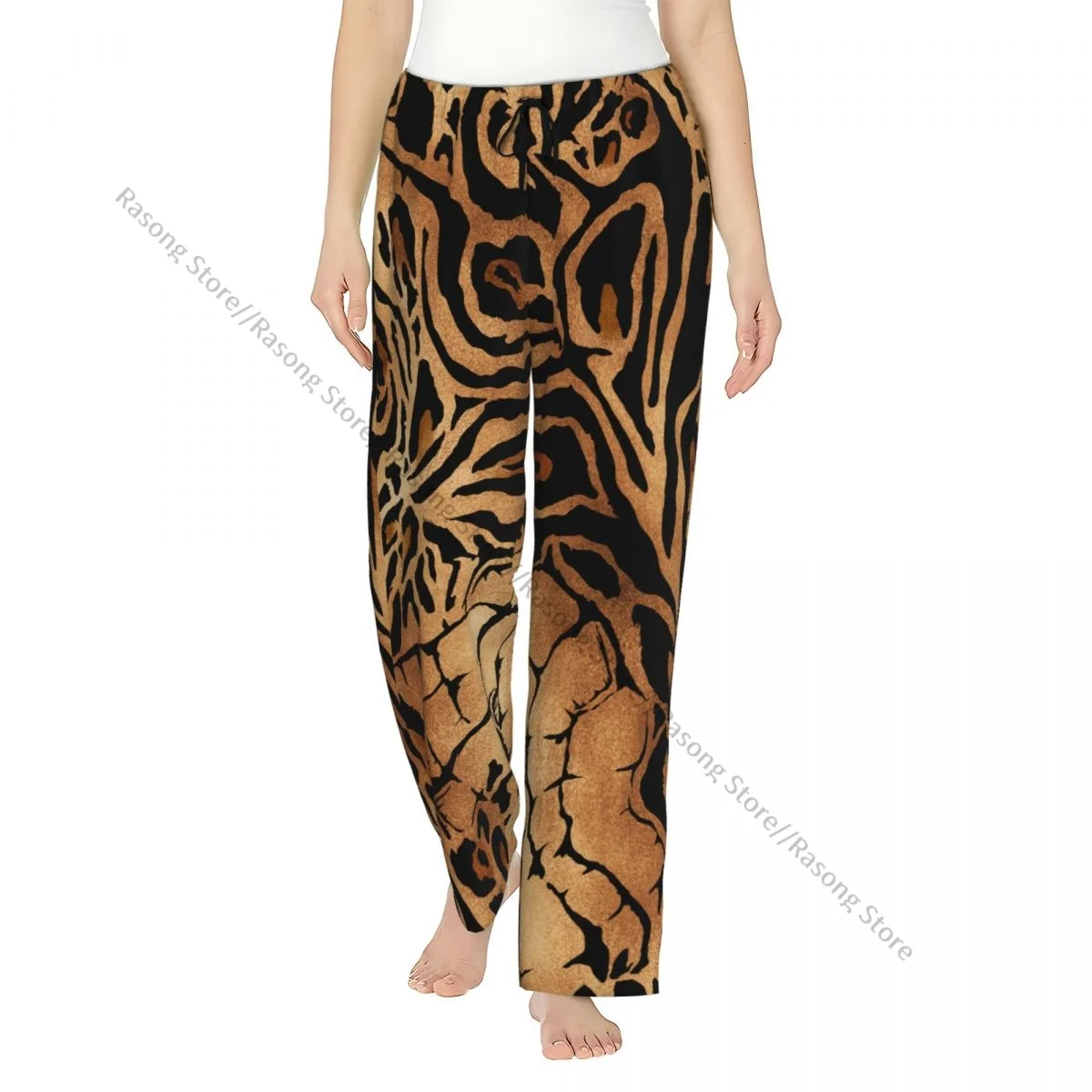 

Tiger Leopard And Crocodile Skin Women Sleep Pants Warm Flannel Lounge Pants for Winter Nights