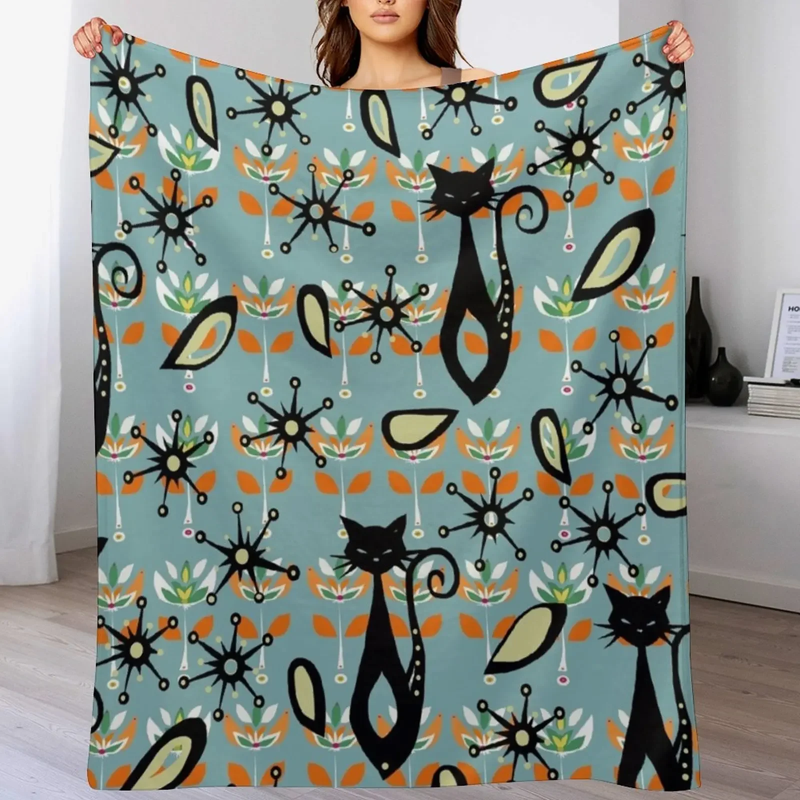 

New Atomic cat, mid century modern Throw Blanket bed plaid warm for winter Bed Baby Blankets