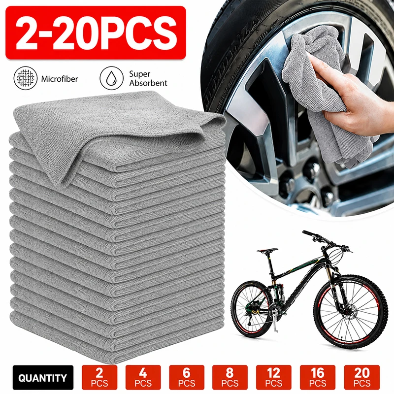 2-20Pcs Microfiber Cleaning Cloths for Bicycle Car Kitchen Towel Absorbent Soft Stain-removing Cloth Reusable Cleaning Towels
