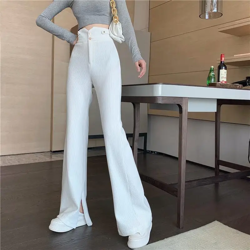 

2024NewAutumn Winter Corduroy Wide-leg Pants Women High Waist Thick Warm Slim And Velvet Drape Split Mopping Casual Pants Female