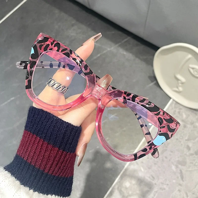 

Fashion Oversized Reading Glasses New Color-Blocked Leopard-Print Cat-Eye Presbyopia Glasses Unisex Blue Light Blocking Glasses