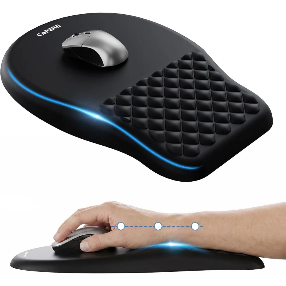 Ergonomic Mouse Pad with Wrist Support and Massage Bulge, Memory Foam for Pain Relief, Non-Slip Base, 12.3x8.2 Inches, Black