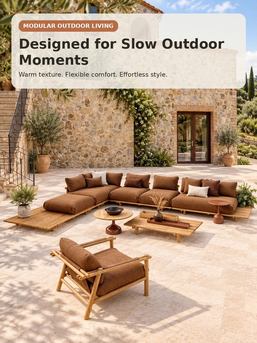 Weather Luxury Teak Frame PE Rattan Waterproof Sofa Set Outdoor Furniture Perfect For Garden Patio Poolside Beach Hotel