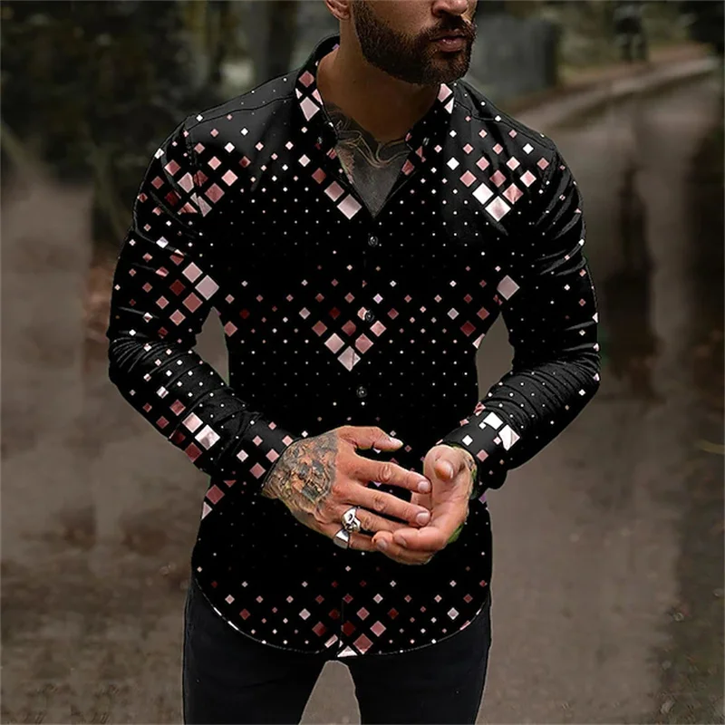 Men's shirt graphic cube 3D printed shirt casual long sleeve button top clothing fashion design party ball shirt summer 6XL