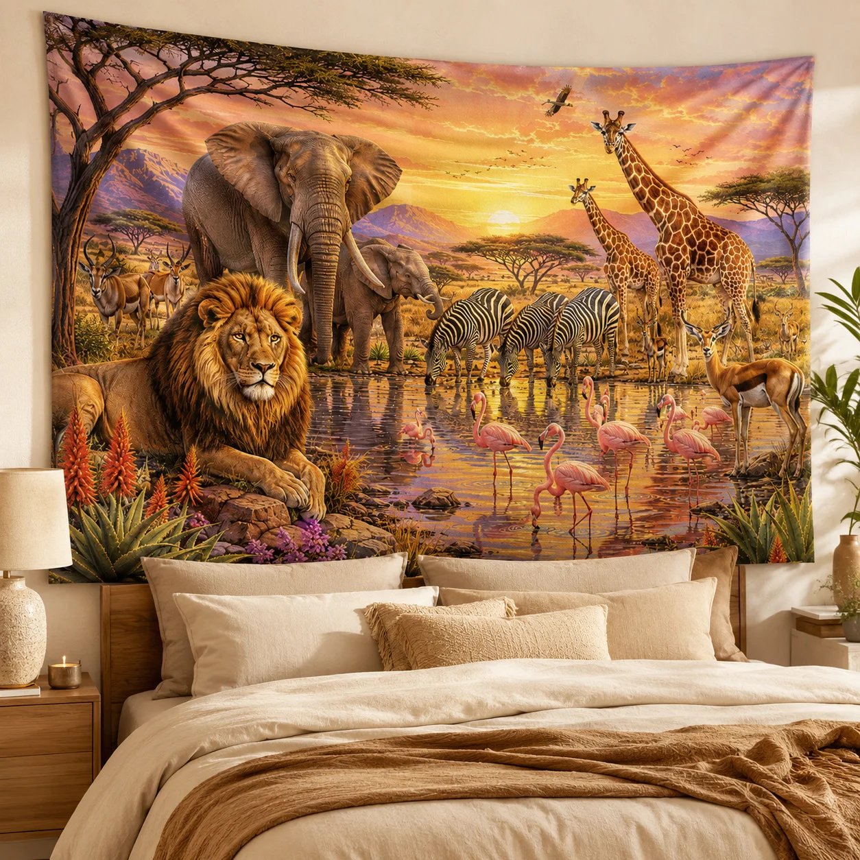 Zebra Flamingo Animal Landscape Tapestry Large Nature Wall Tapestries Boho Aesthetic Room Decor Christmas Gift Ideas