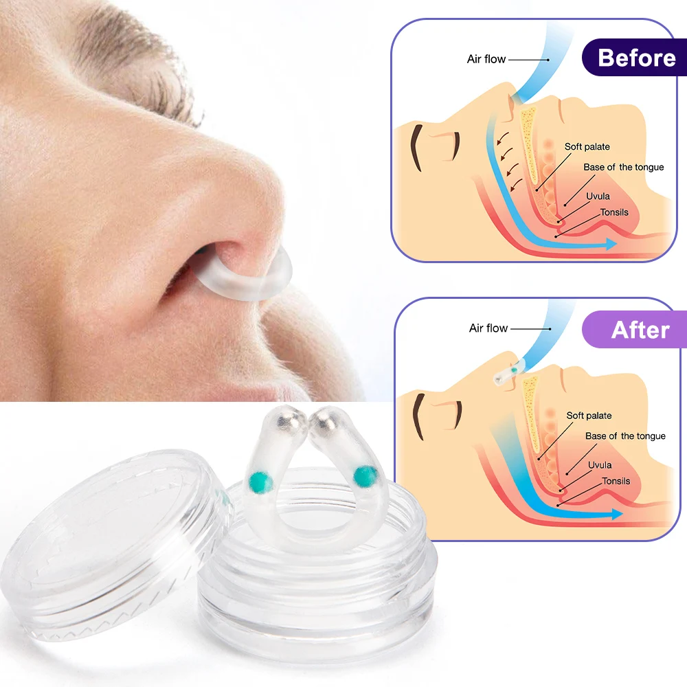 Anti Snoring Device Magnetic Snore Stopper Ring Silicone Aid Nasal Dilators Night Easy Breathe Anti Device Stop Snore Nose Clip