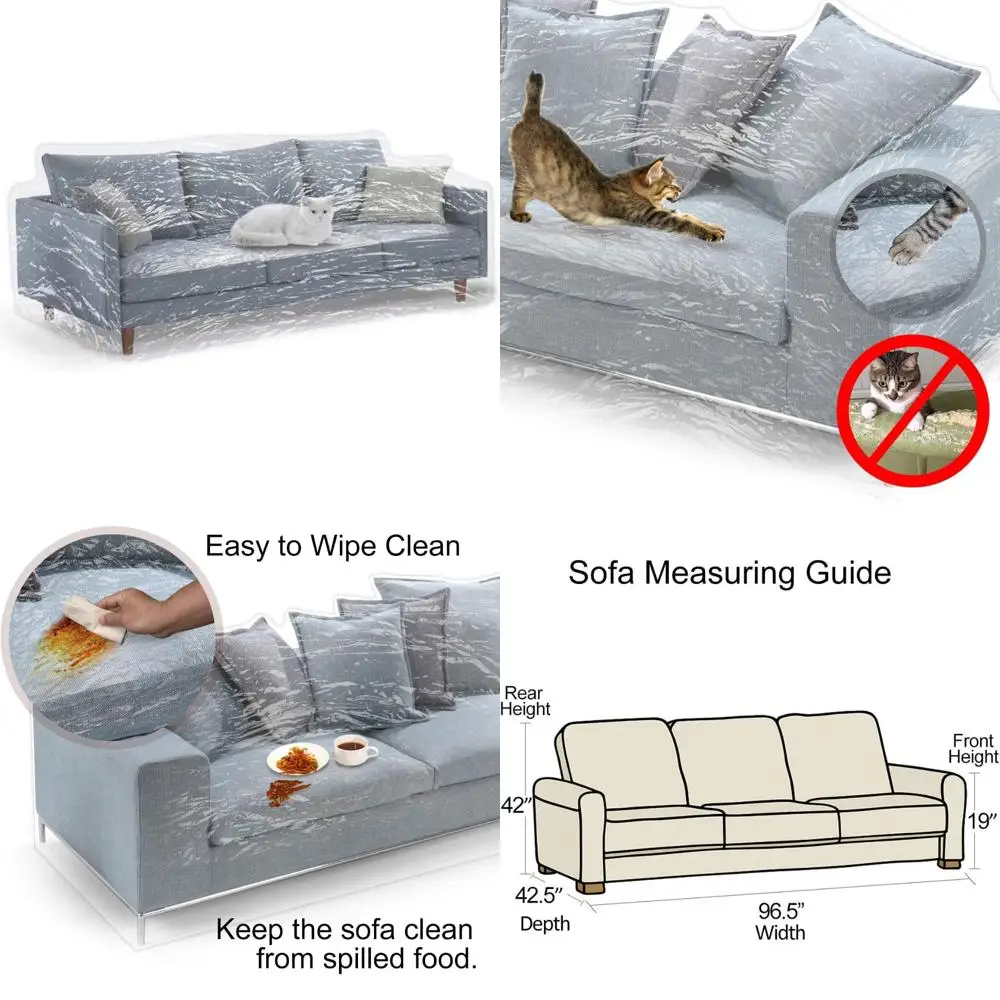 

kebe clear thicker couch cover for pets, heavy duty waterproof plastic shield cat dog scratch proof protector, non-slip sofa sli