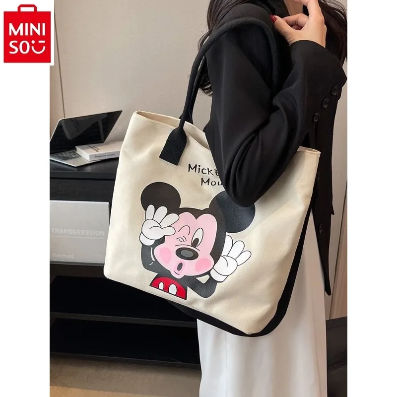 MINISO   Disney Large Capacity High Quality Canvas Handbag 2024 New Women's Cartoon Mickey Leisure Versatile Tote Bag