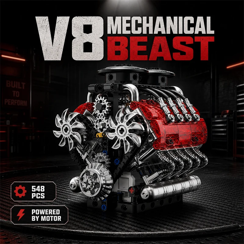 V8 Turbo-Motor Modellbausatz Motorisierte Simulations-Autoteile Technische Sammlerstücke Spielzeug Geschenke für Erwachsene Bausteine Coole Dekoration